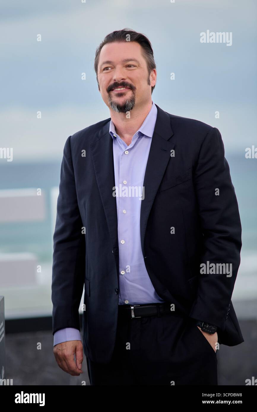 James Vanderbilt besucht den Photocall Nürnberg während des 73. San Sebastian Donostia International Film Festival am 25. September in San Sebastian, Spanien. (Foto: COOLMedia/NurPhoto) Credit: NurPhoto SRL/Alamy Live News Stockfoto
