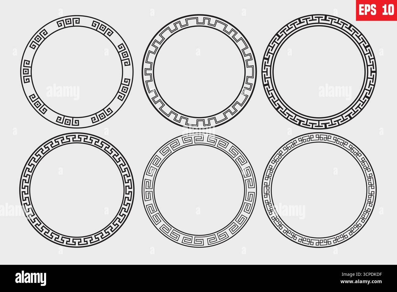 Griechisches Muster. Römischer Ellipsenrahmen. Die griechische Grenze ist isoliert auf weißem Hintergrund. Runder Griechenland-Rand für Designdrucke. FRET Rome Schlüsselstreifen. Stock Vektor