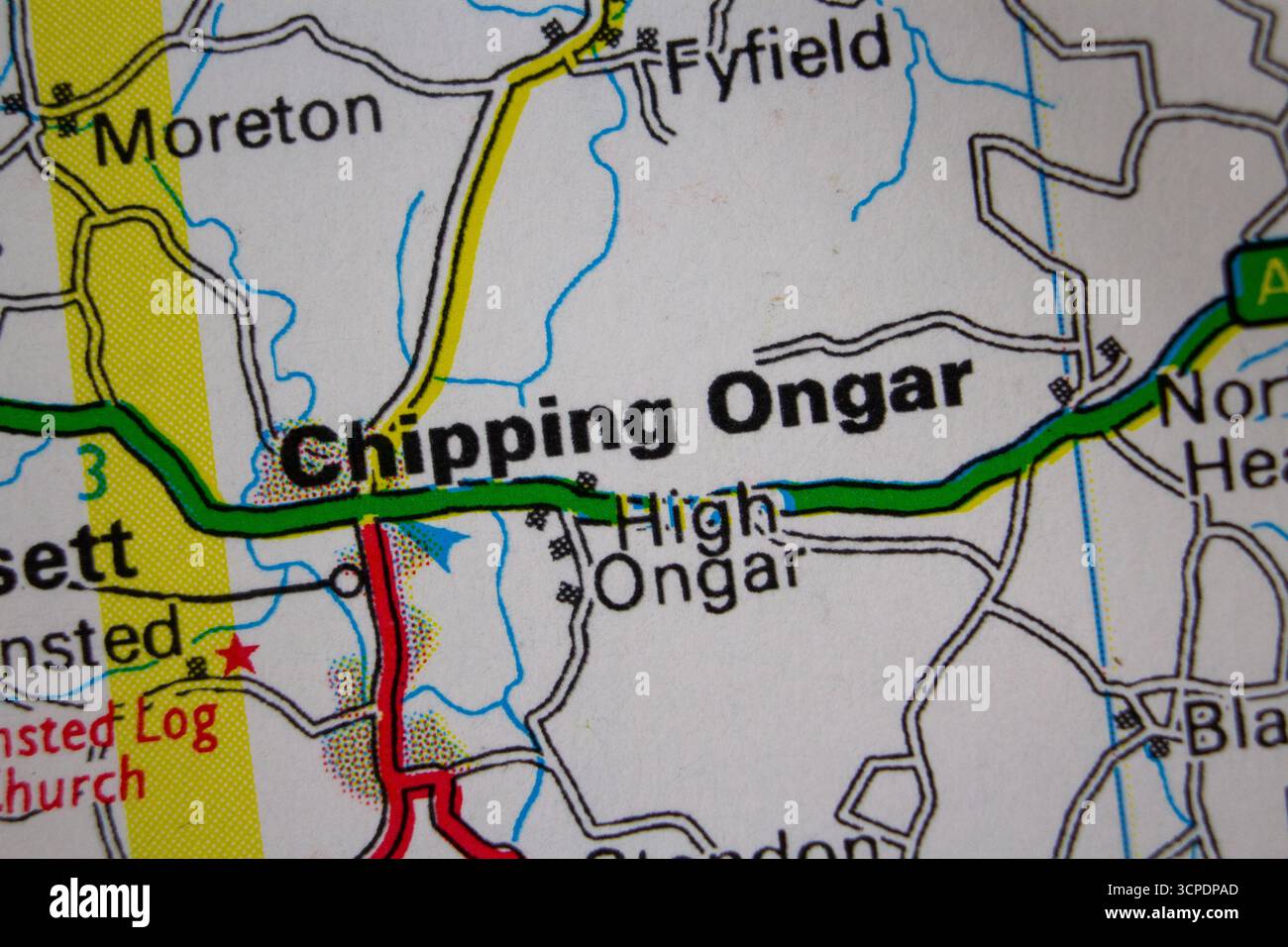 Chipping Ongar - England, Vereinigtes Königreich Farb-atlas Karte Ortsname der Region Stockfoto