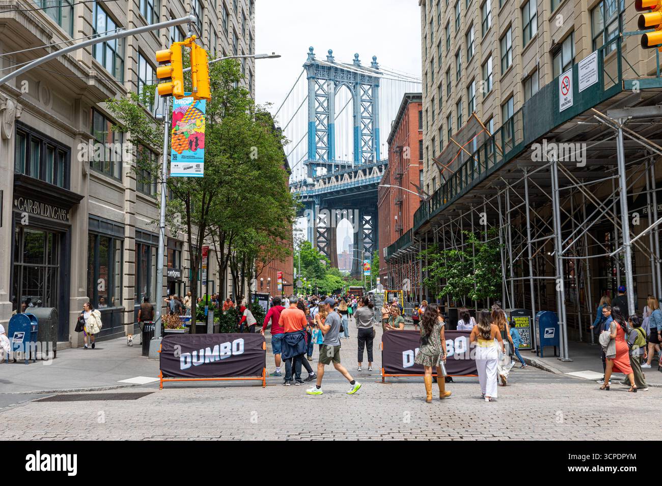 New York City, Washington Str., Blick auf die Manhattan Bridge Stockfoto