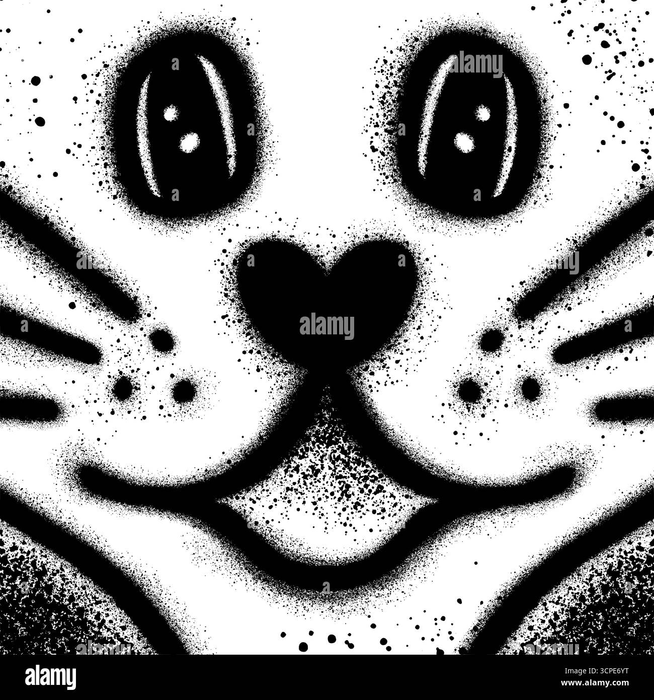 Katzengesicht im Graffiti-Stil mit schwarzer Sprühfarbe Stock Vektor