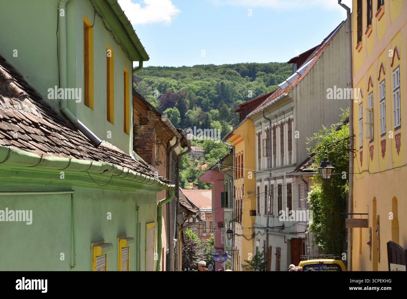 Farbenfrohe Häuser in Sighisoara Stockfoto