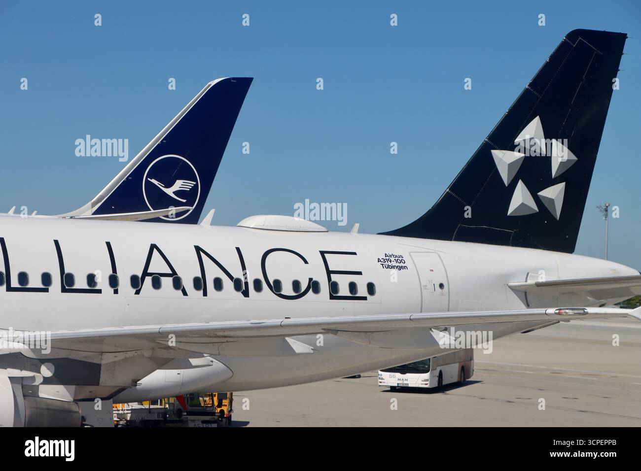 Flugzeuge am Flughafen München, August 2025 Stockfoto