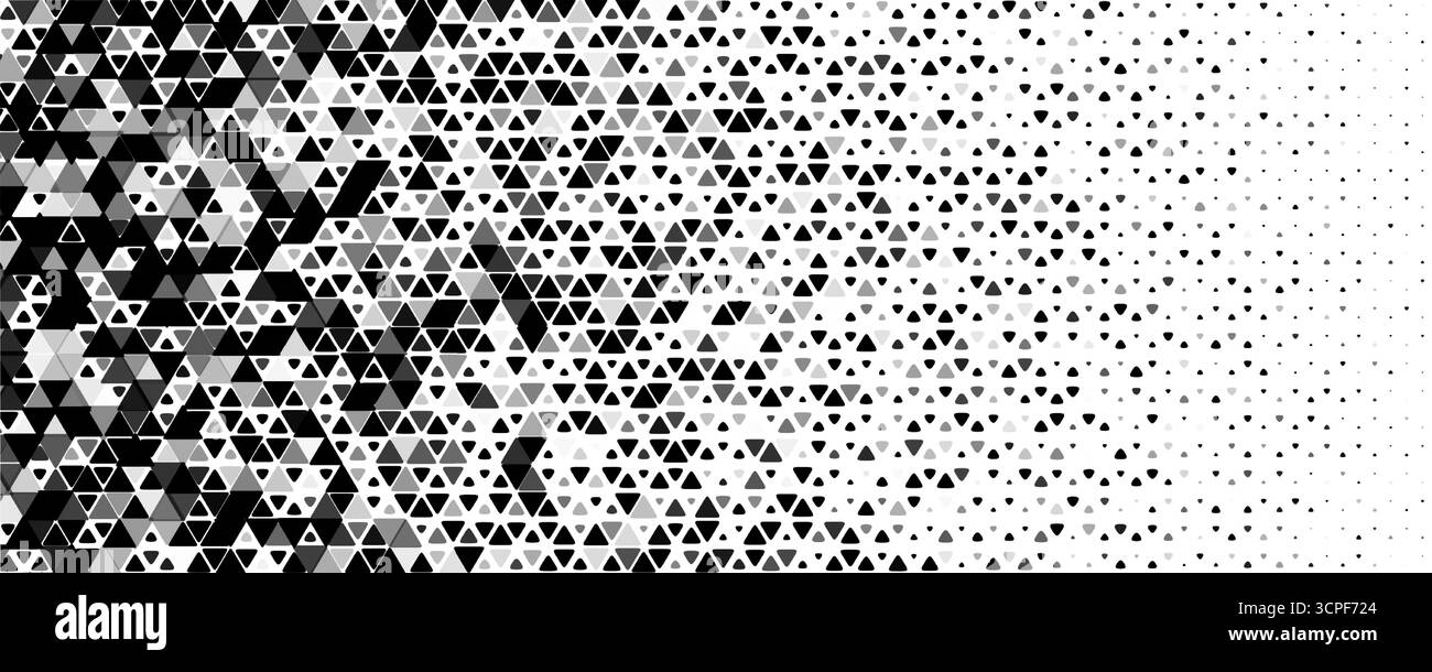 Dreieck-Halbtonhintergrund In Schwarzweiß-Farbverlauf, Monochromes Geometrisches Mosaik Mit Dynamischem Verblassen Für Technik, Branding, Poster Und Webdesign Stock Vektor