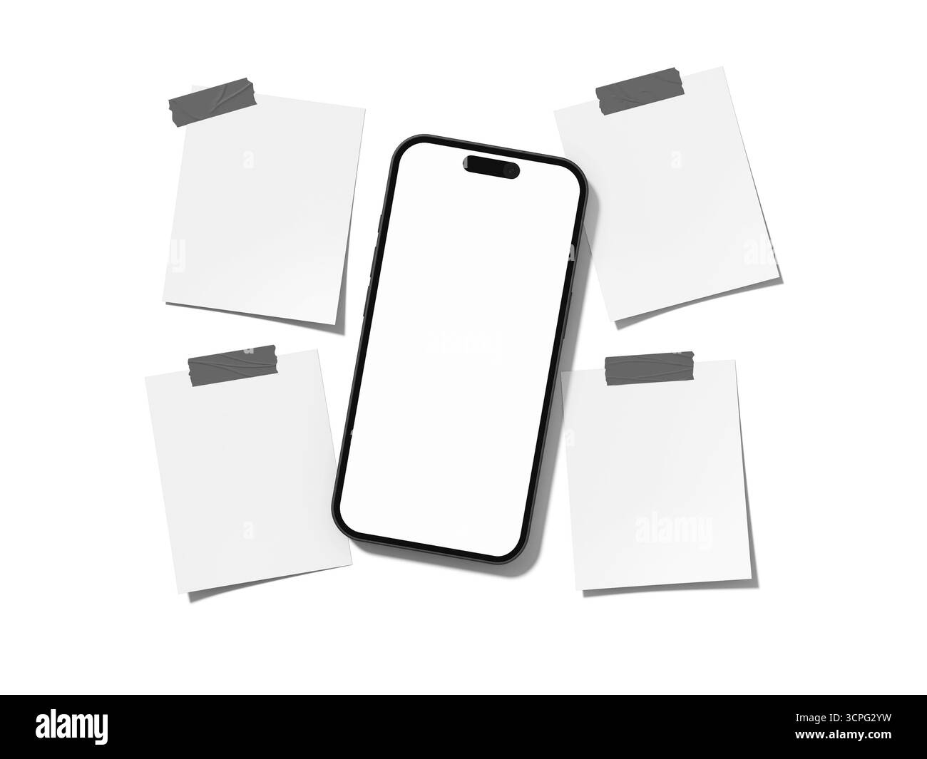 Instagram Post und Flyer Mockup mit Smartphone Stockfoto