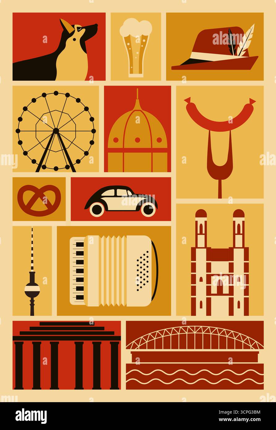 Deutschland Travel Vintage-Poster Mit Stadtdruck Stock Vektor