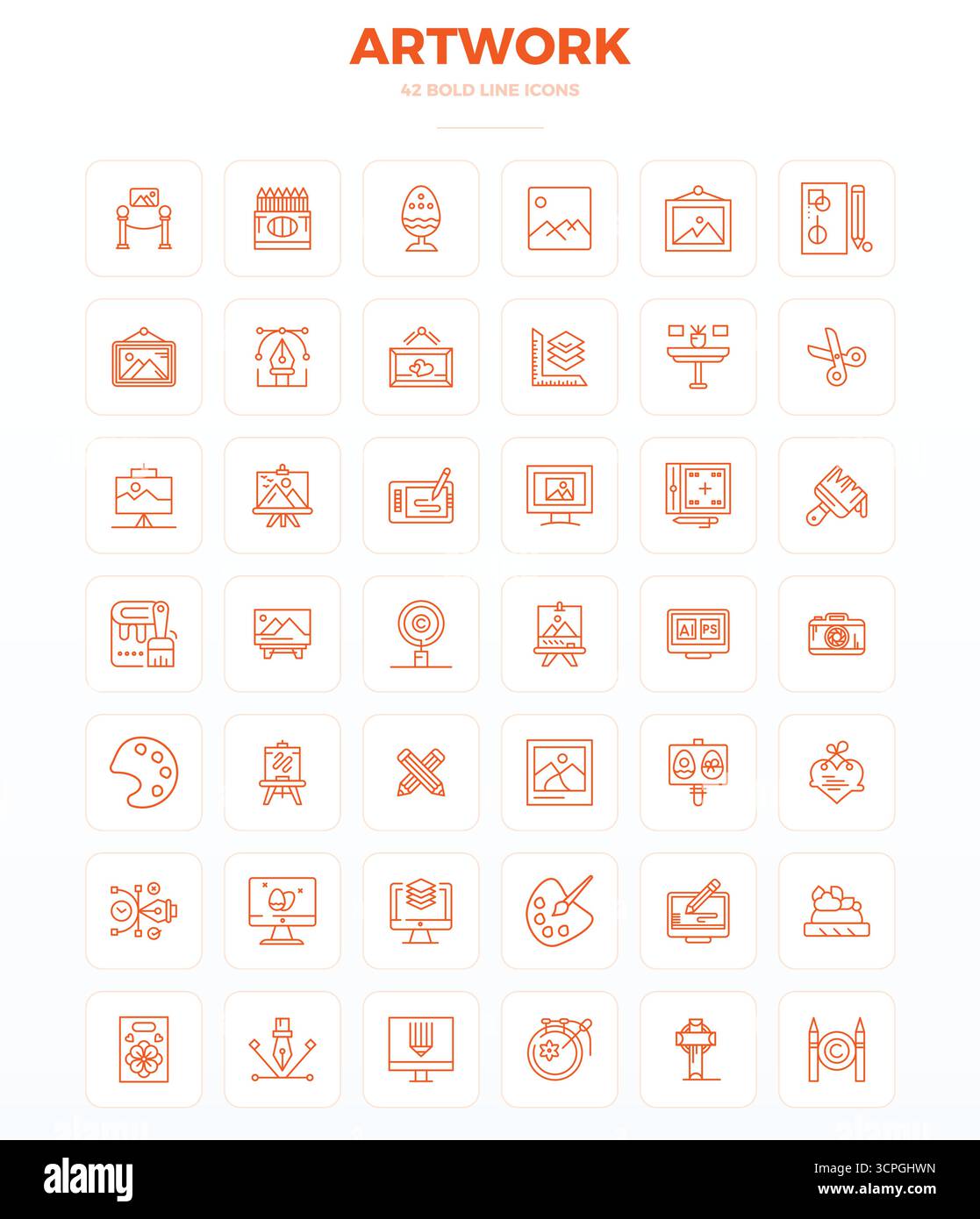 Revolutionärer Satz perfekter Vektorsymbole mit 42 PIXELN, inspiriert von Artwork, erstellt im starken Outline-Format mit 128x128 Auflösung für modernstes Design Stock Vektor