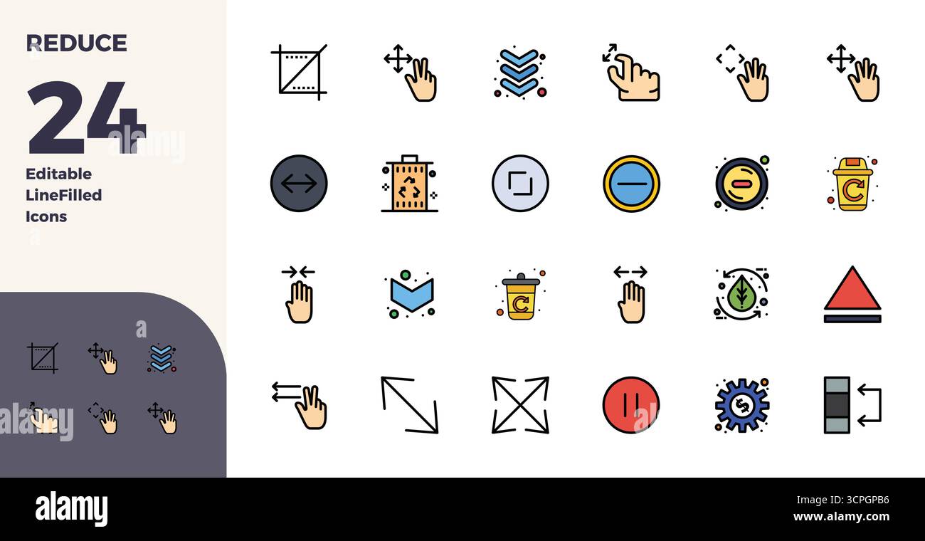 Perfekt ausbalancierte 24 Duotone PIXEL perfekte Vektorsymbole zur Verkleinerung, Größe 128x128 für harmonische Integration in digitale Designprojekte. Stock Vektor