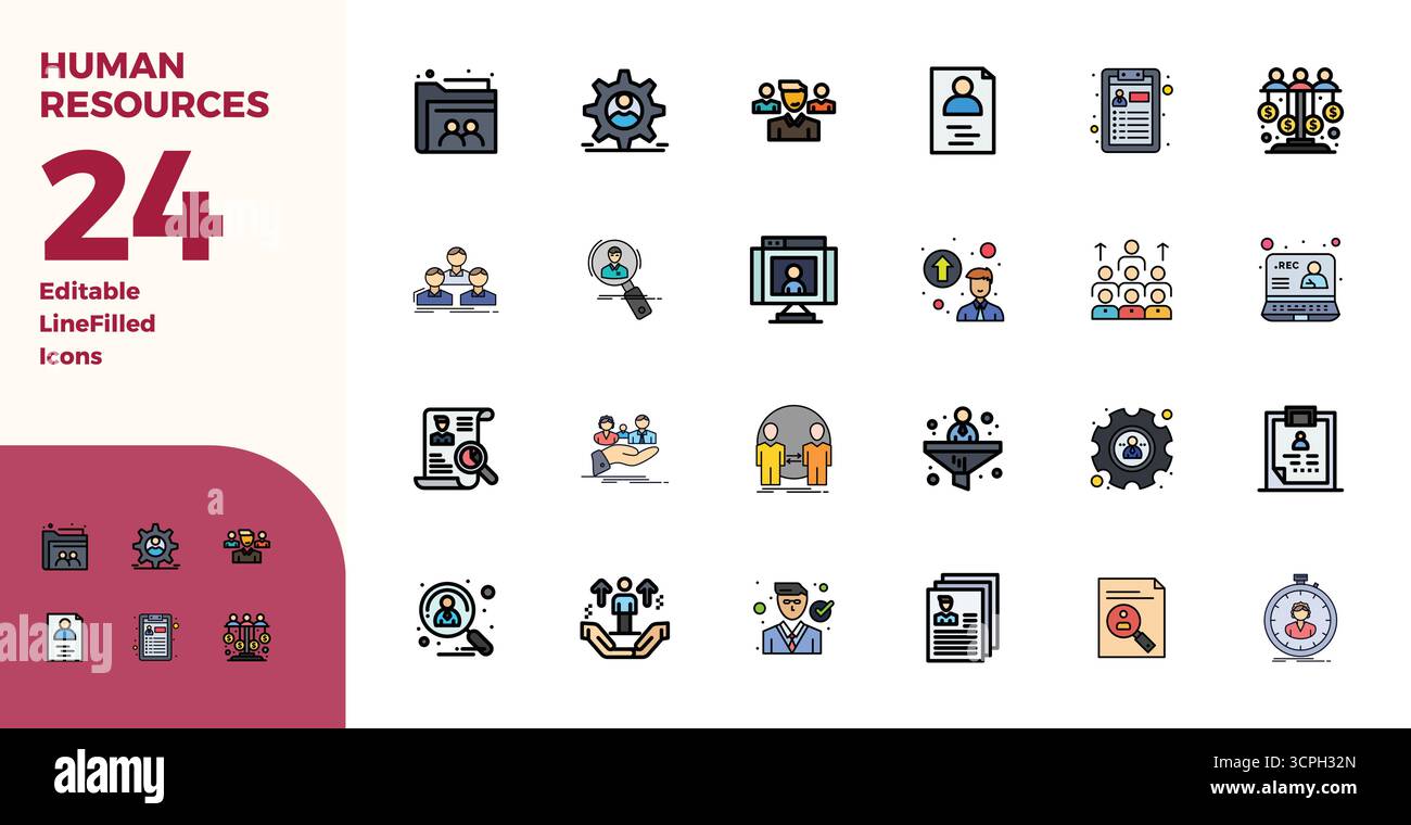 Entdecken Sie 24 perfekte Vektorsymbole mit Duotone PIXELN in einer Auflösung von 128x128, inspiriert von Human Resources. Perfekt für Web- und App-Schnittstellen. Stock Vektor