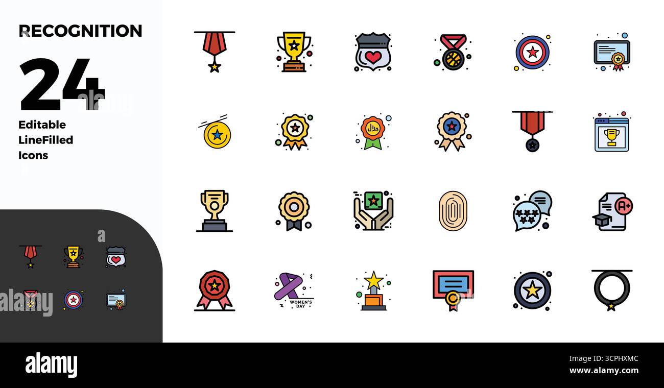 Hochwertige Sammlung von 24 Duotone-Vektorsymbolen zur Erkennung, akribisch gefertigt in einer perfekten Auflösung von 128x128 PIXELN für überragende visuelle Wirkung. Stock Vektor