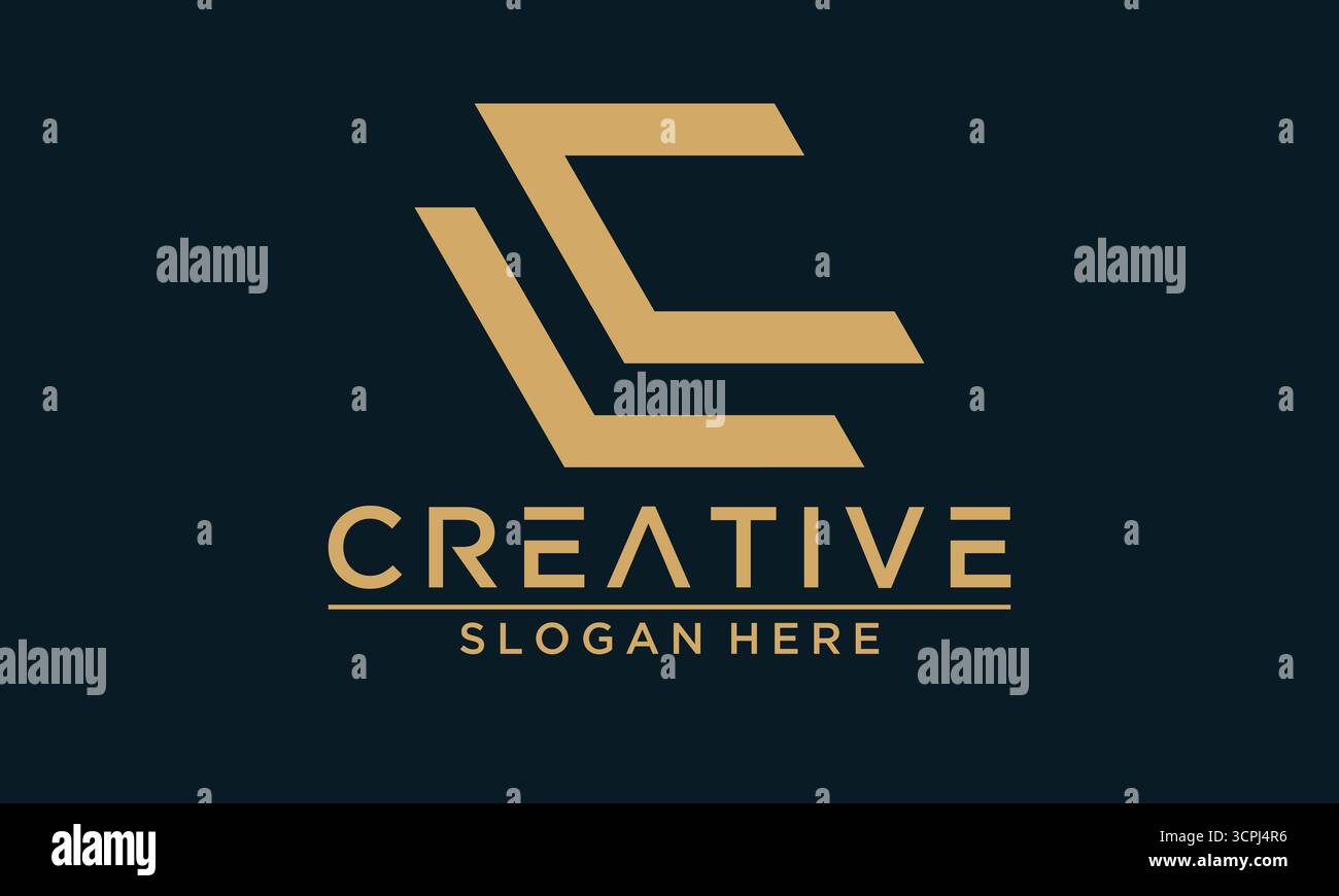 Elegantes Vektor-Logo mit verschränkten Buchstaben L und C in luxuriösem Goldton. Präsentiert auf tiefem marineblauem Hintergrund, dieses erste Zeichen Stock Vektor