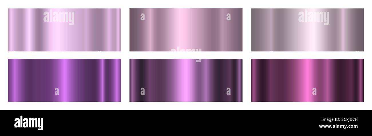 Ein Satz violetter und rosafarbener Verläufe auf weißem Hintergrund. Stock Vektor
