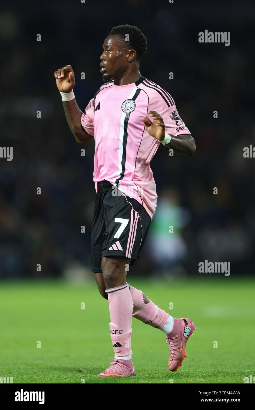 West Bromwich, Großbritannien. September 2025. Abdul Fatawu aus Leicester City während des Spiels West Bromwich Albion vs Leicester City Sky Bet Championship bei den Hawthorns in West Bromwich. Der Bildnachweis sollte lauten: James Baylis/Sportimage Credit: Sportimage Ltd/Alamy Live News Stockfoto