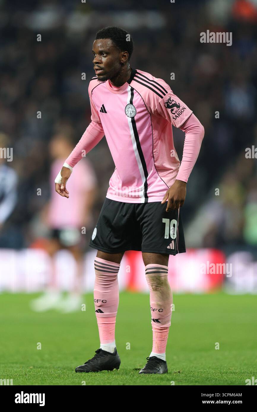 West Bromwich, Großbritannien. September 2025. Stephy Mavididi aus Leicester City während des West Bromwich Albion vs Leicester City Sky Bet Championship Matches bei den Hawthorns, West Bromwich. Der Bildnachweis sollte lauten: James Baylis/Sportimage Credit: Sportimage Ltd/Alamy Live News Stockfoto