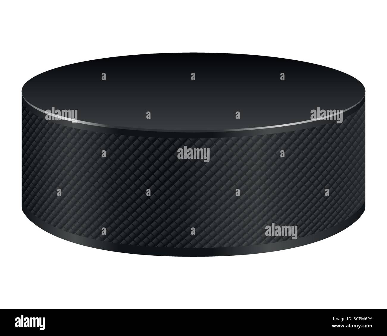 Vektor 3D realistischer Schwarzer Hockey Puck, isoliert. Eishockey Puck, Ausrüstung für Game Match Turnier Training. Profi Sport Hockey Puck Symbol Stock Vektor