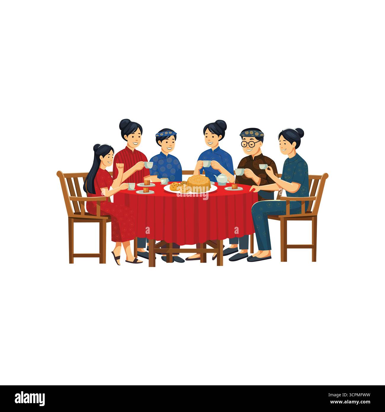 Vietnamesische Familie im traditionellen Ao Dai Stock Vektor