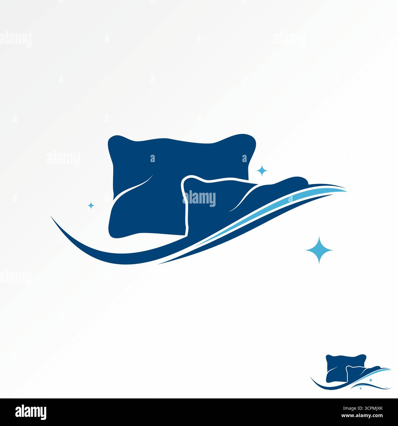 Logo Design Grafik Konzept kreative Premium Vektor Stock Bild oben verkaufen zwei Schlafkissen Welle und Nacht Sterne Hotel zum Entspannungsbett Traumnacht Stock Vektor