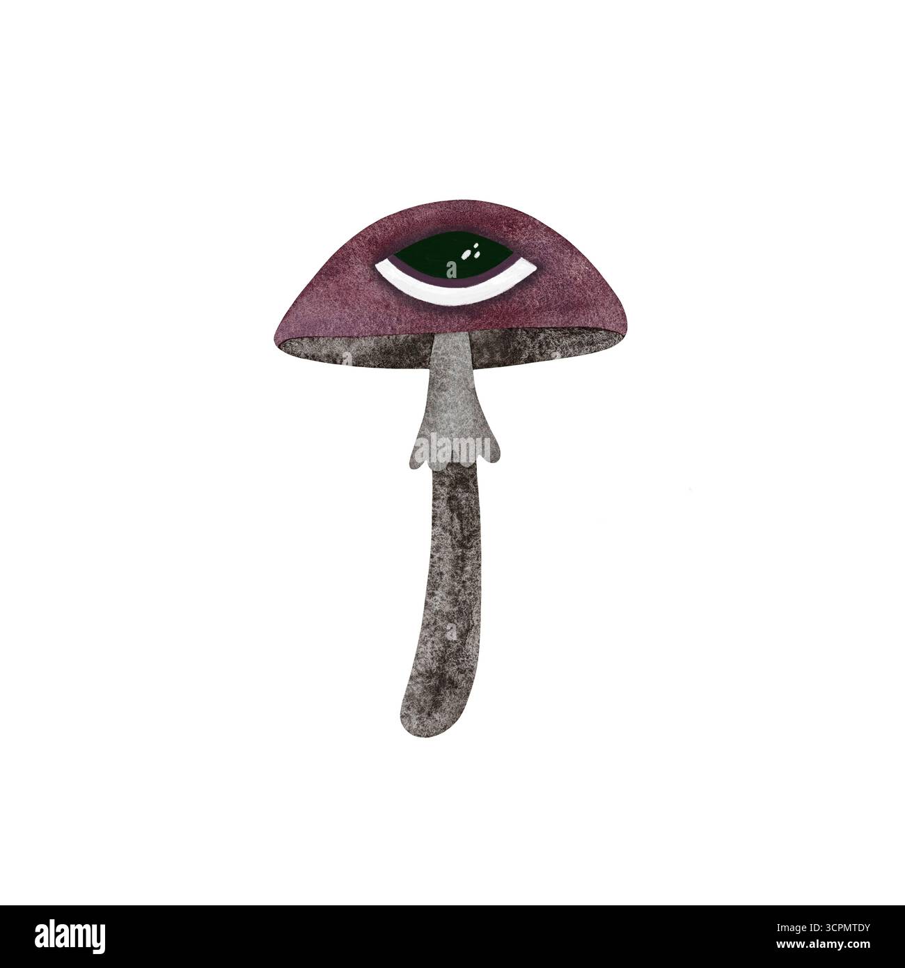Zauberpilz in Wasserfarben. Stilisierter rosafarbener Pilz mit Auge isoliert auf weißem Hintergrund. Perfekt für skurrile Designs, märchenhafte Projekte, einzigartig Stockfoto