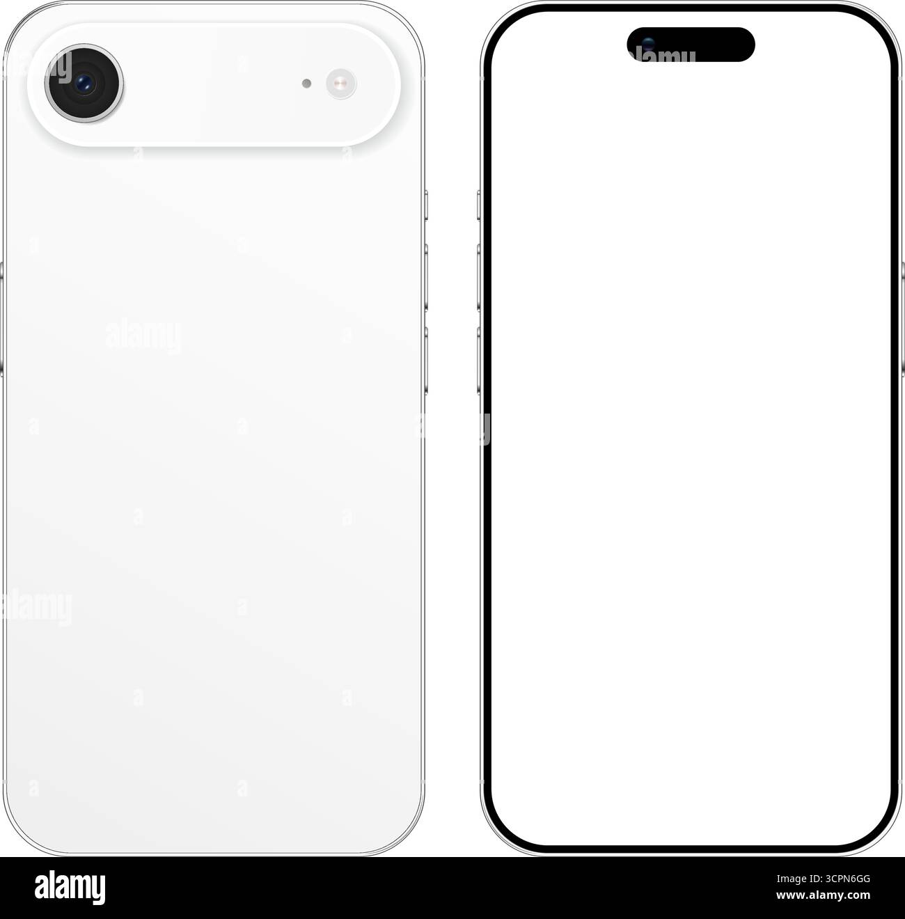 Weißes Smartphone-Gerät vorne und hinten, schlankes Design für Werbung. Vektorabbildung Stock Vektor