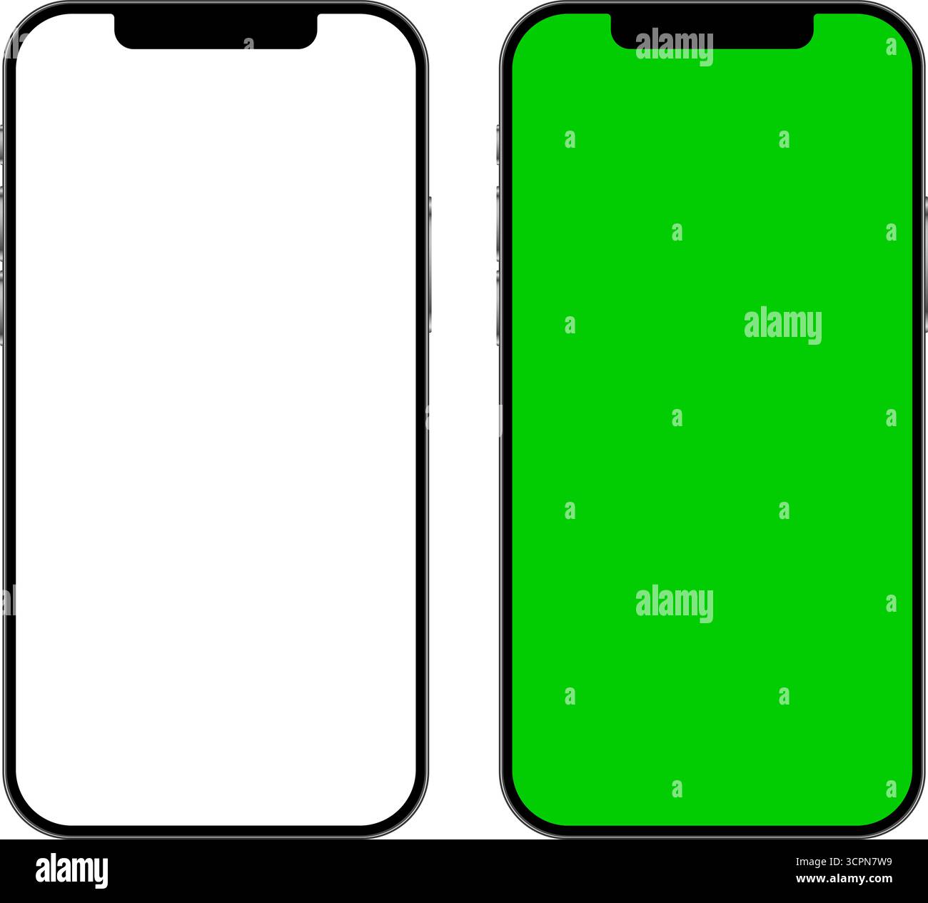 Mockup-Vorlage für Mobiltelefone mit leerem weißen und grünen Bildschirm für Werbung. Vektorabbildung Stock Vektor
