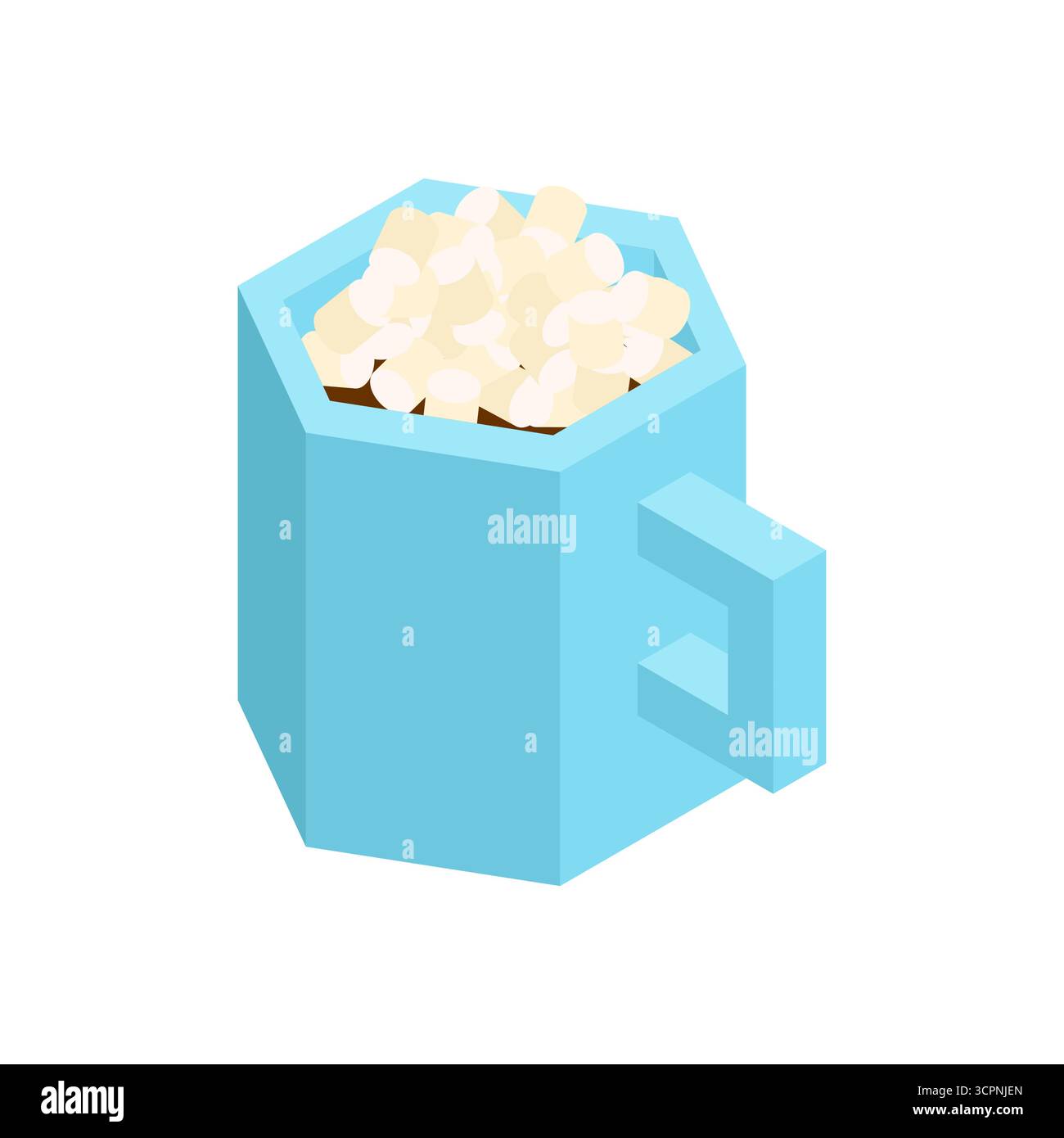 Becher mit heißer Schokolade und Marshmallows. Symbol für Wärme, Gemütlichkeit und Winterferien. Perfekt für Weihnachten, Café-Menüs und saisonale Designs. Stock Vektor