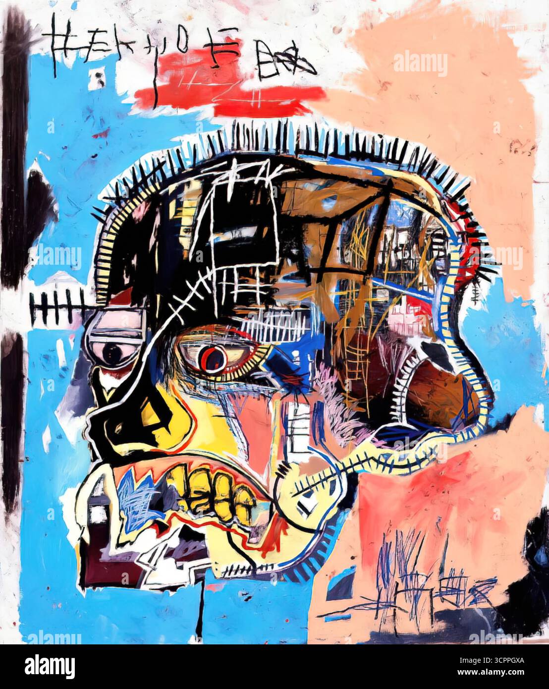 ean-Michel Basquiat, Schädel, 1984, neo-expressionistisches Meisterwerk der Anatomie und Identität. Stock Vektor