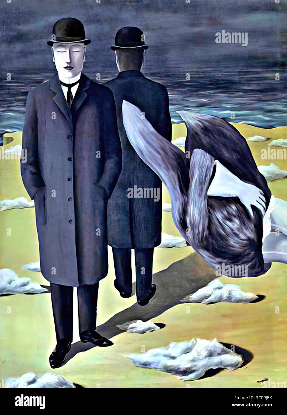 René Magritte, der bedrohte Assassine, 1927, ein surrealistisches Meisterwerk der Geheimnisse und Spannung. Stock Vektor