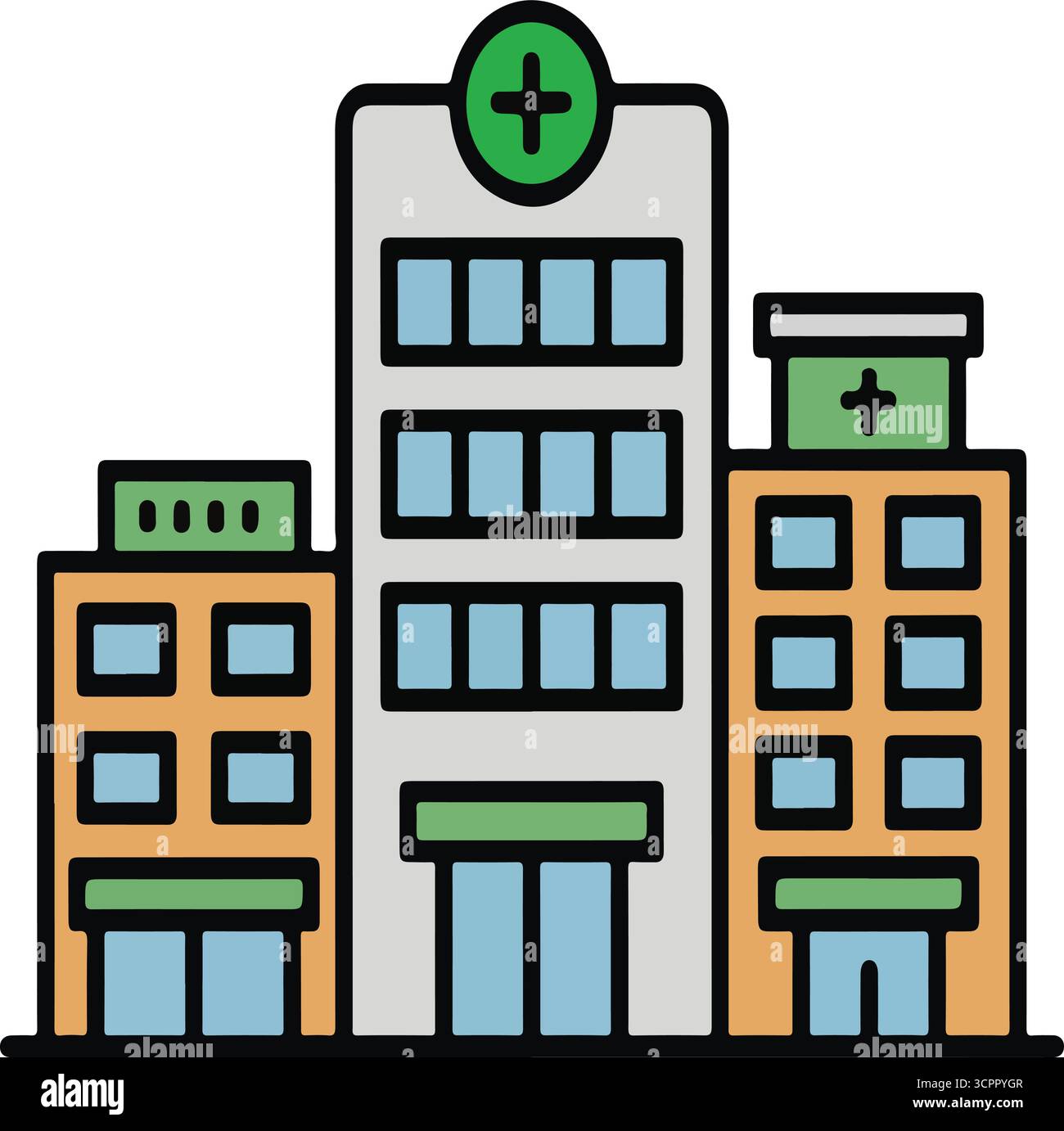 Krankenhausgebäude in flachen Illustrationen Stock Vektor