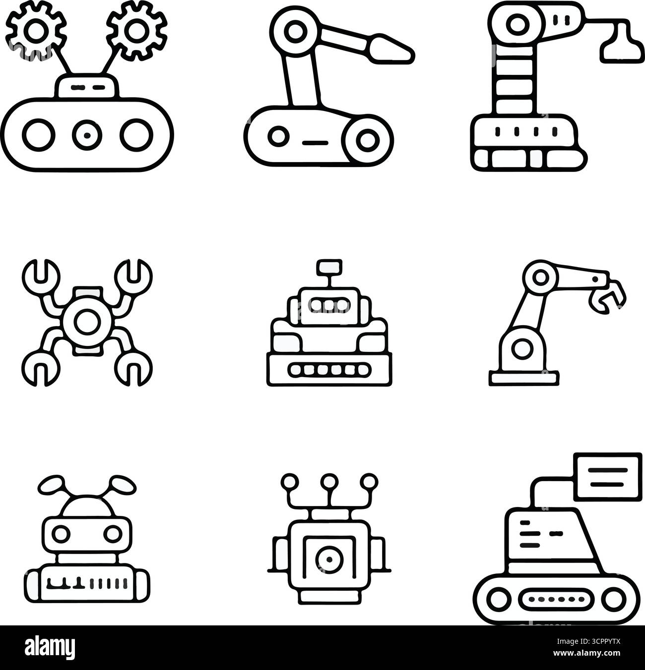 Roboterhandwerk und -Ausrüstung – Symbol für Automatisierungs- und Robotertechnologie Stock Vektor