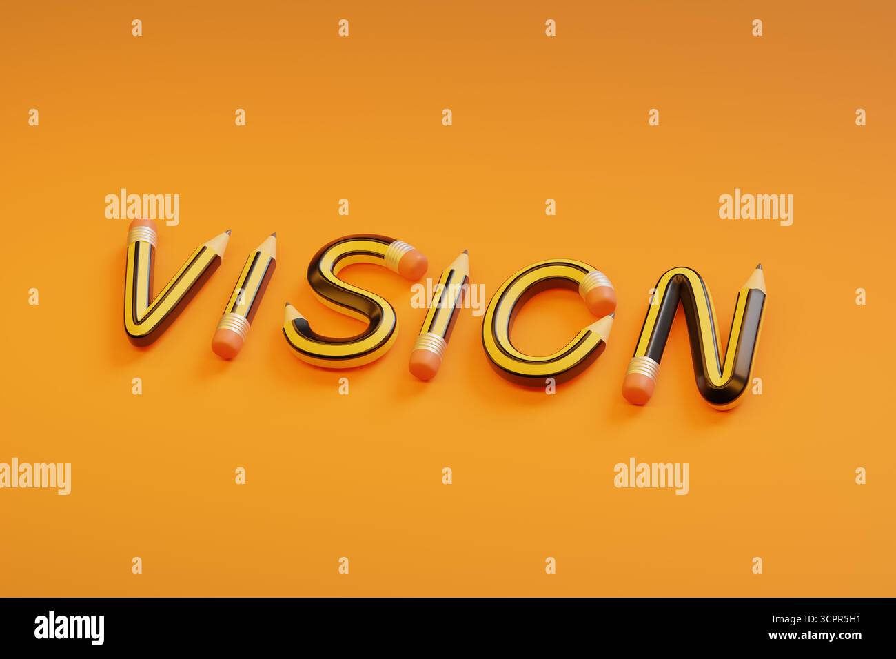 Das Wort "Vision", geschrieben mit Bleistiften. 3D-Abbildung. Stockfoto