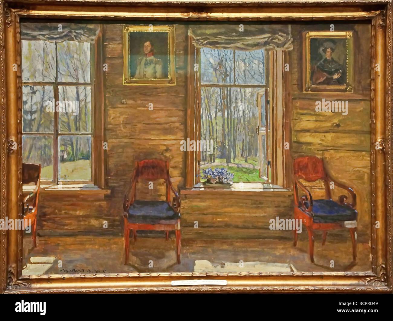 Stanislav Schukowski, Joyful May (1912), russisches impressionistisches Herrenhaus, das sich zu einem blühenden Frühlingsgarten öffnet. Stock Vektor