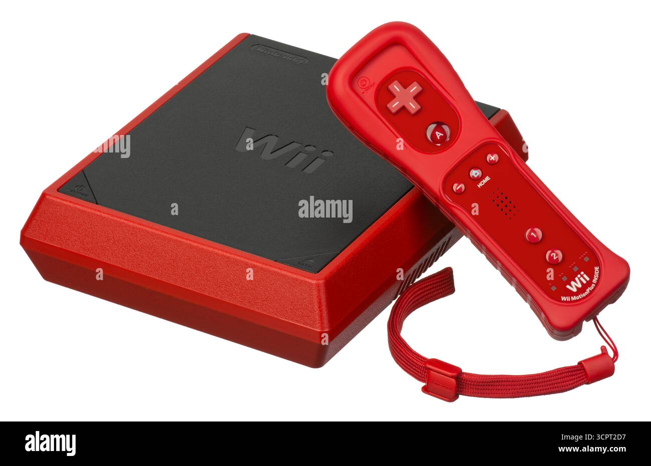 2012 Nintendo Wii Mini Konsole mit Controller, USA und Kanada, rot Stockfoto