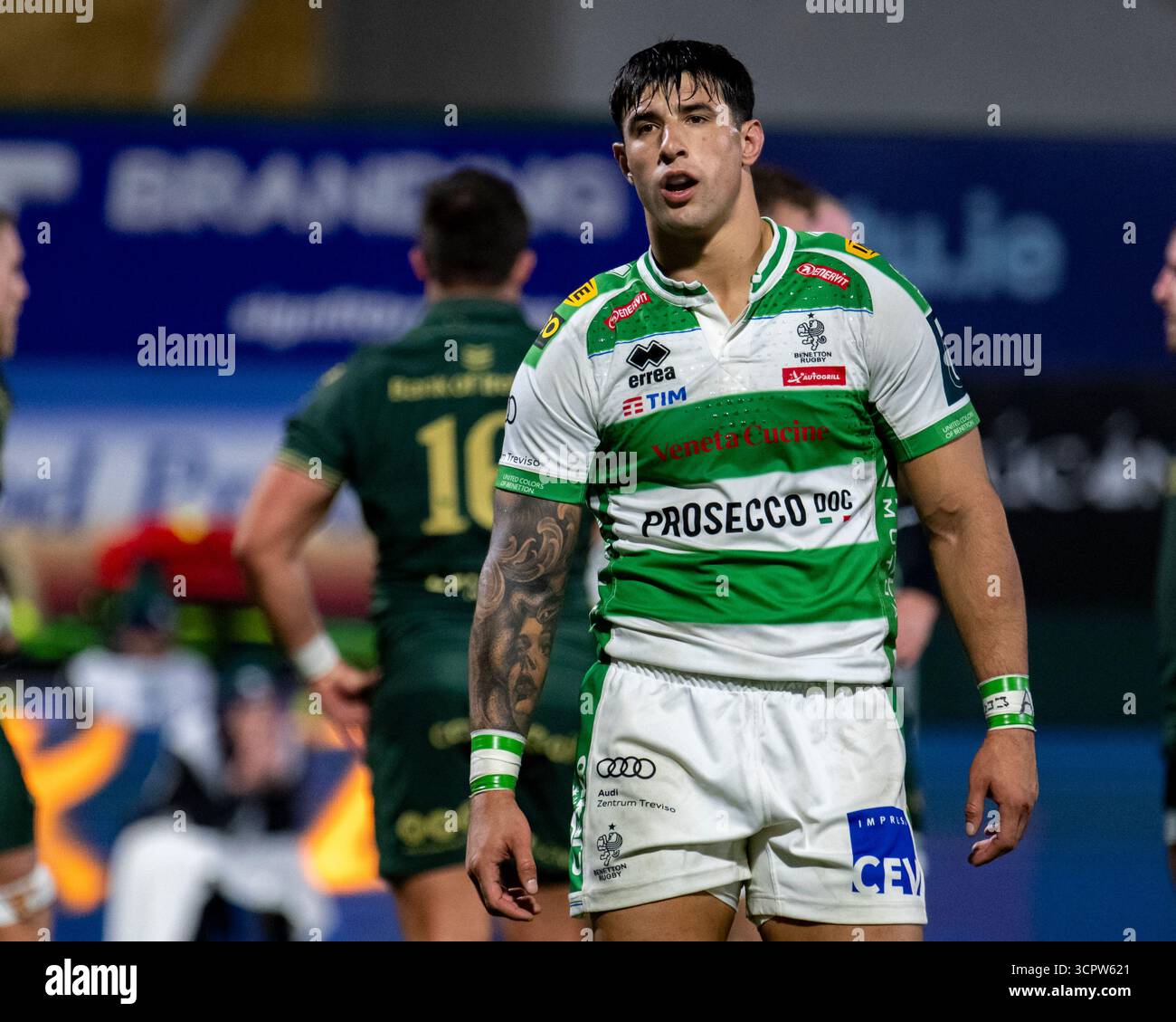 Galway, Republik Irland. September 2025. Tommaso Menoncello von Benetton Rugby während des Spiels der United Rugby Championship Runde 1 zwischen Connacht Rugby und Benetton Rugby im Dexcom Stadium in Galway, Irland am 27. September 2025 (Foto: Andrew SURMA/ Credit: SIPA USA/Alamy Live News Stockfoto