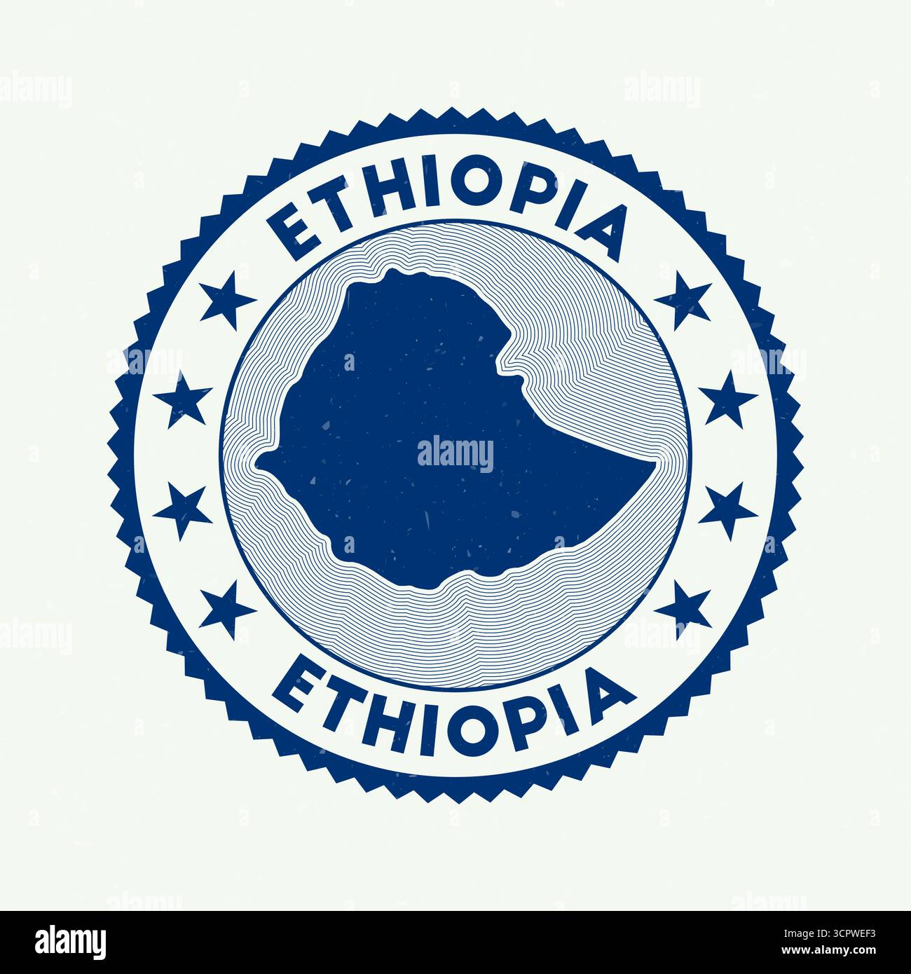 Äthiopien Emblem. Country Round Stempel mit der Form Äthiopiens, Isolinien und rundem Text. Authentisches Abzeichen. Saubere Vektordarstellung. Stock Vektor