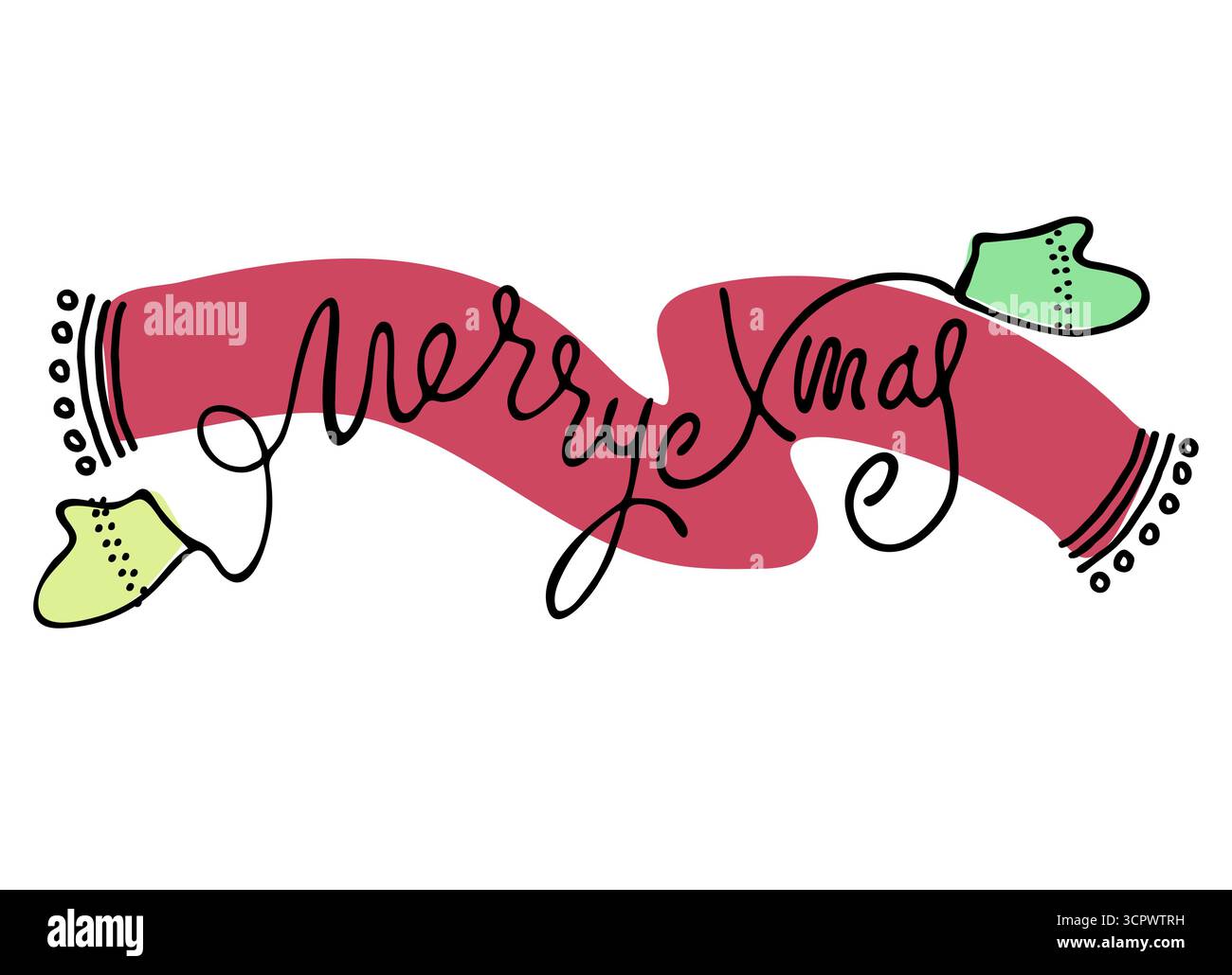 Merry Xmax Holiday Winter Design. Handschriftlicher Gruß, Schal, Strickhandschuhe Stock Vektor