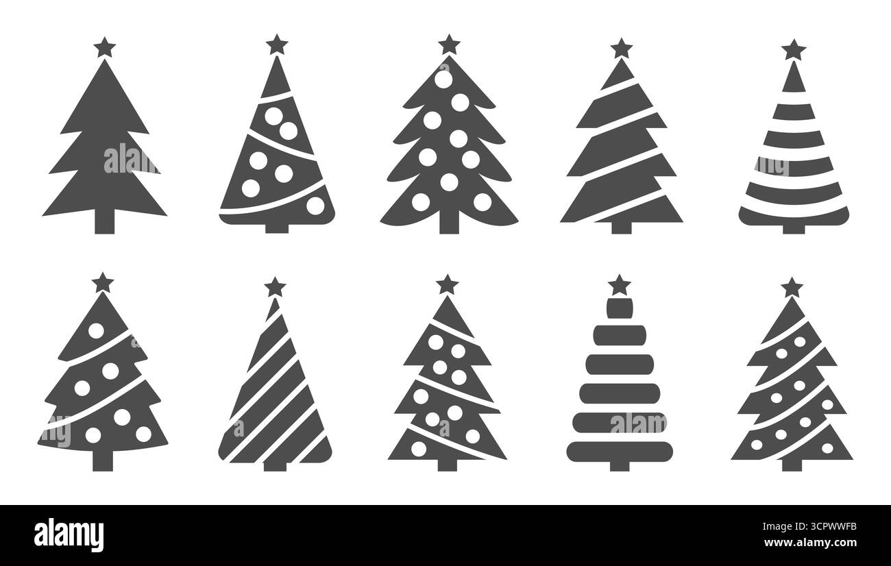 Weihnachtsbaumsymbol. Set mit weihnachtsbaumsymbolen auf weißem Hintergrund. Vektorabbildung. Feiertagsymbole Stock Vektor