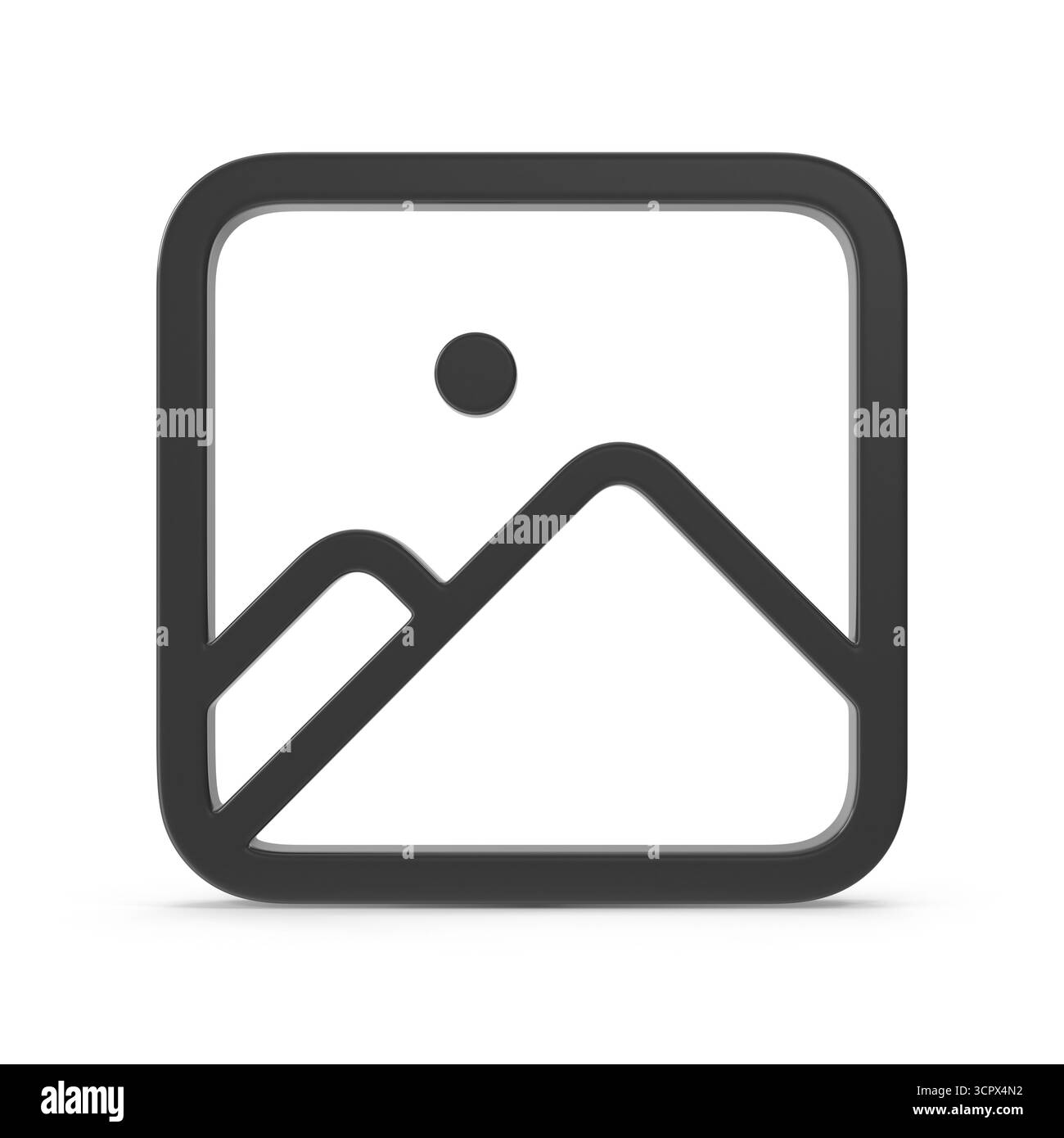 Symbol eines Platzes mit abgerundeten Ecken, das ein Bild mit Bergen und Sonne darstellt Stockfoto