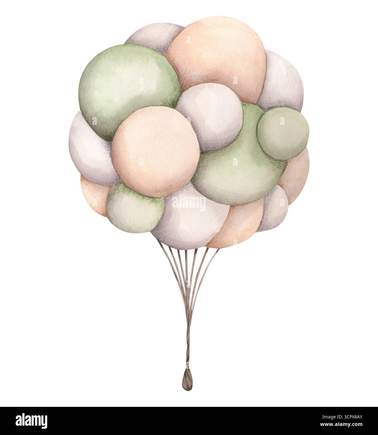 Geburtstagsparty Für Dinosaurier. Handgezeichnete Aquarellillustration mit Ballons in Pastellfarben. Dino-Feier. Niedliche Zeichentrickelemente f Stockfoto