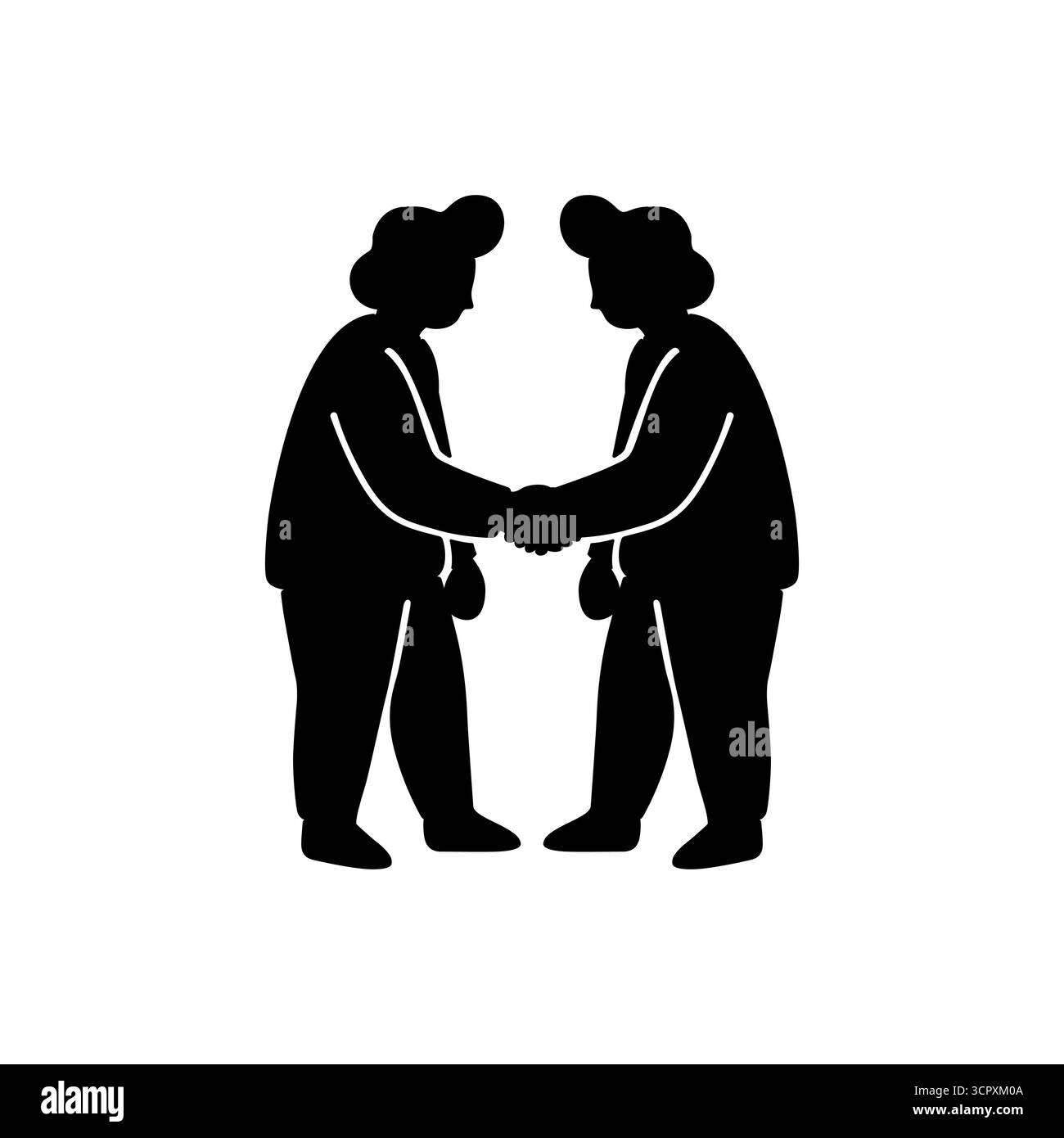 Silhouettensymbol mit zwei Figuren, die Hände schütteln und einen Handschlag ausführen Stock Vektor