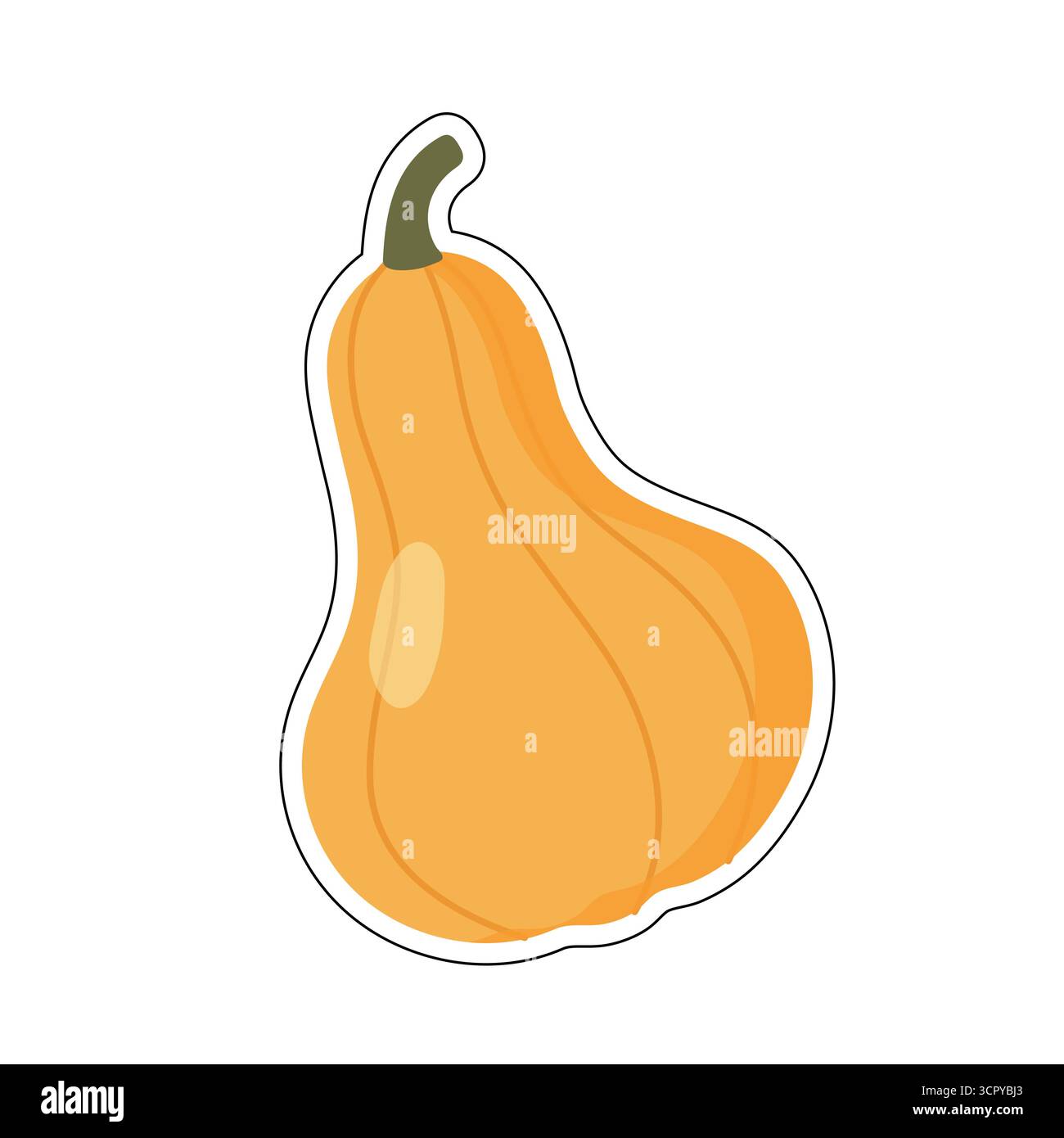 Stilvoller Butternusskürbis mit warmen Orangetönen und grünem Stiel, perfekt für die Herbsternte. Ideal für saisonale Essensgrafiken und gemütliche Küchen-Szene Stock Vektor