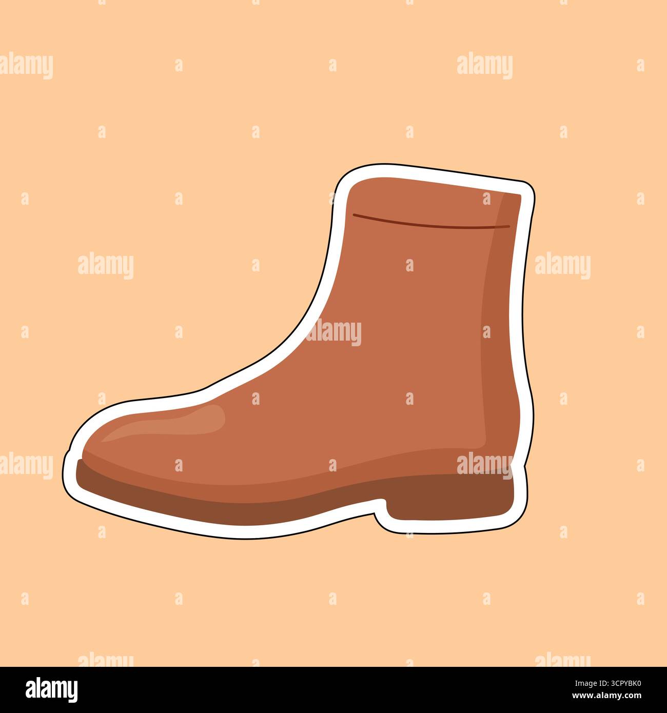 Stilisierter brauner Stiefel mit dunklerer Sohle und weißem Rand, pfirsichfarbenem Hintergrund. Perfekt für Herbstmoden, Outdoor-Aktivitäten und saisonale Einrichtung Stock Vektor