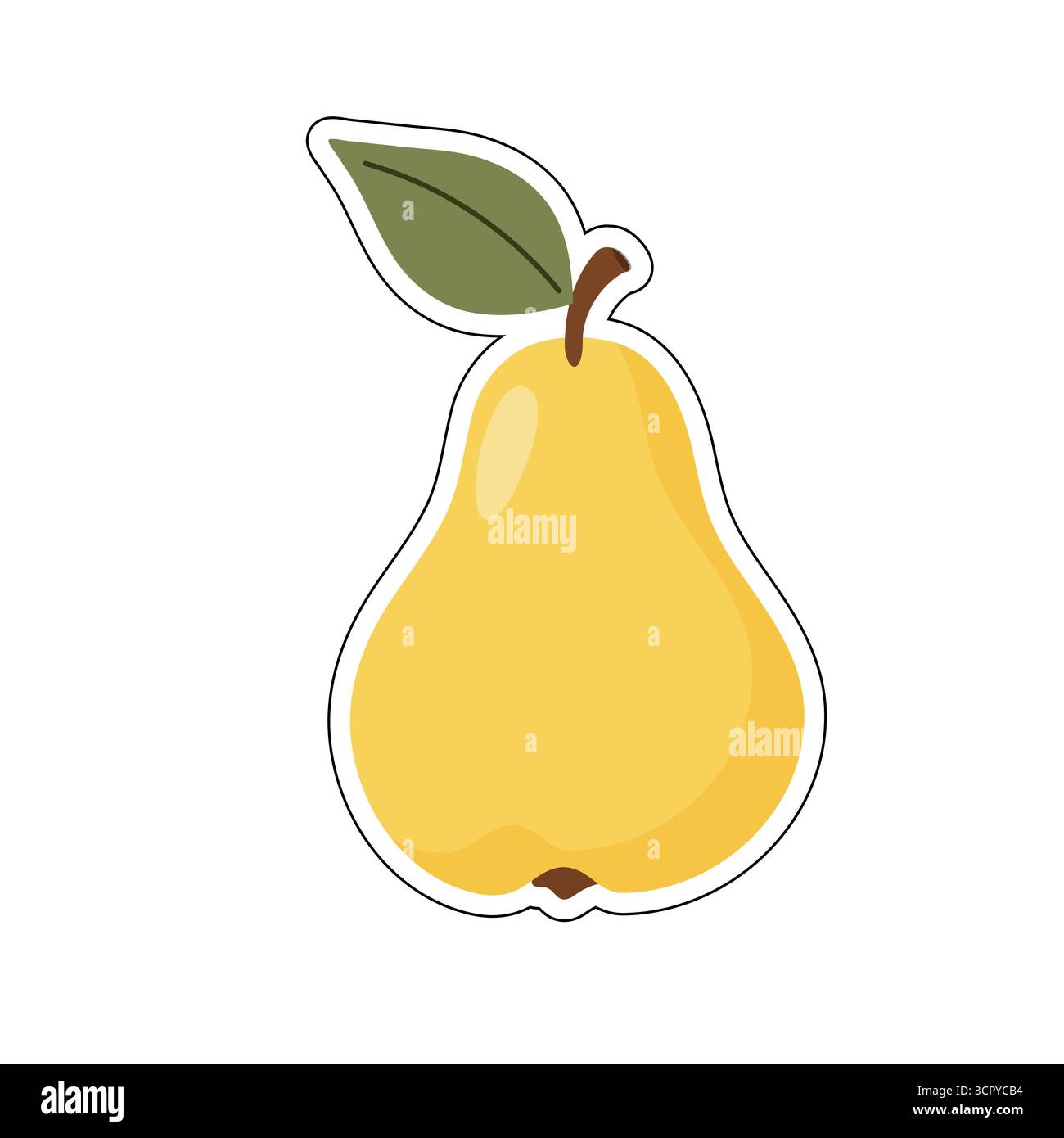 Hellgelbe Birne mit grünem Blatt und braunem Stiel, für Herbsternte gestylt. Ideal für saisonale Essensgrafiken, rustikale Marktszenen oder gemütliche Au Stock Vektor
