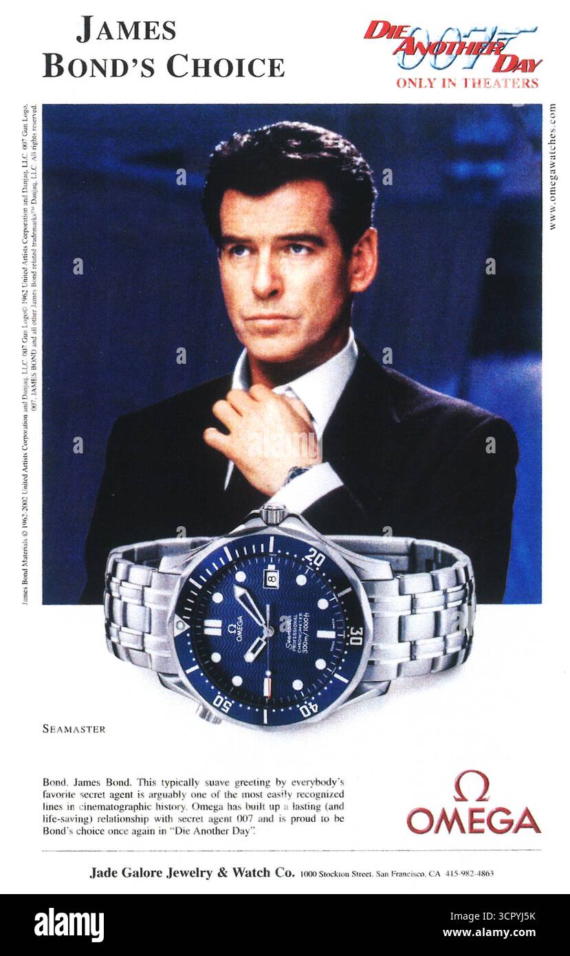 2002 Omega Seamaster 007 James Bond's Choice Watch Werbespot, Pierce Brosnan in die Another Day Stockfoto