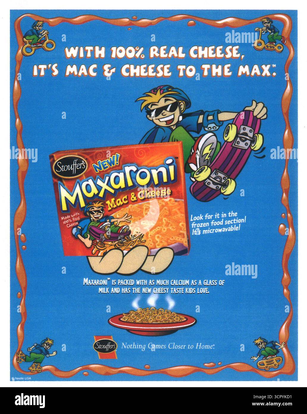 2002 Stouffer's Maxaroni Max & Cheese Werbespot „New Cheesy Taste Kids Love“ Stockfoto