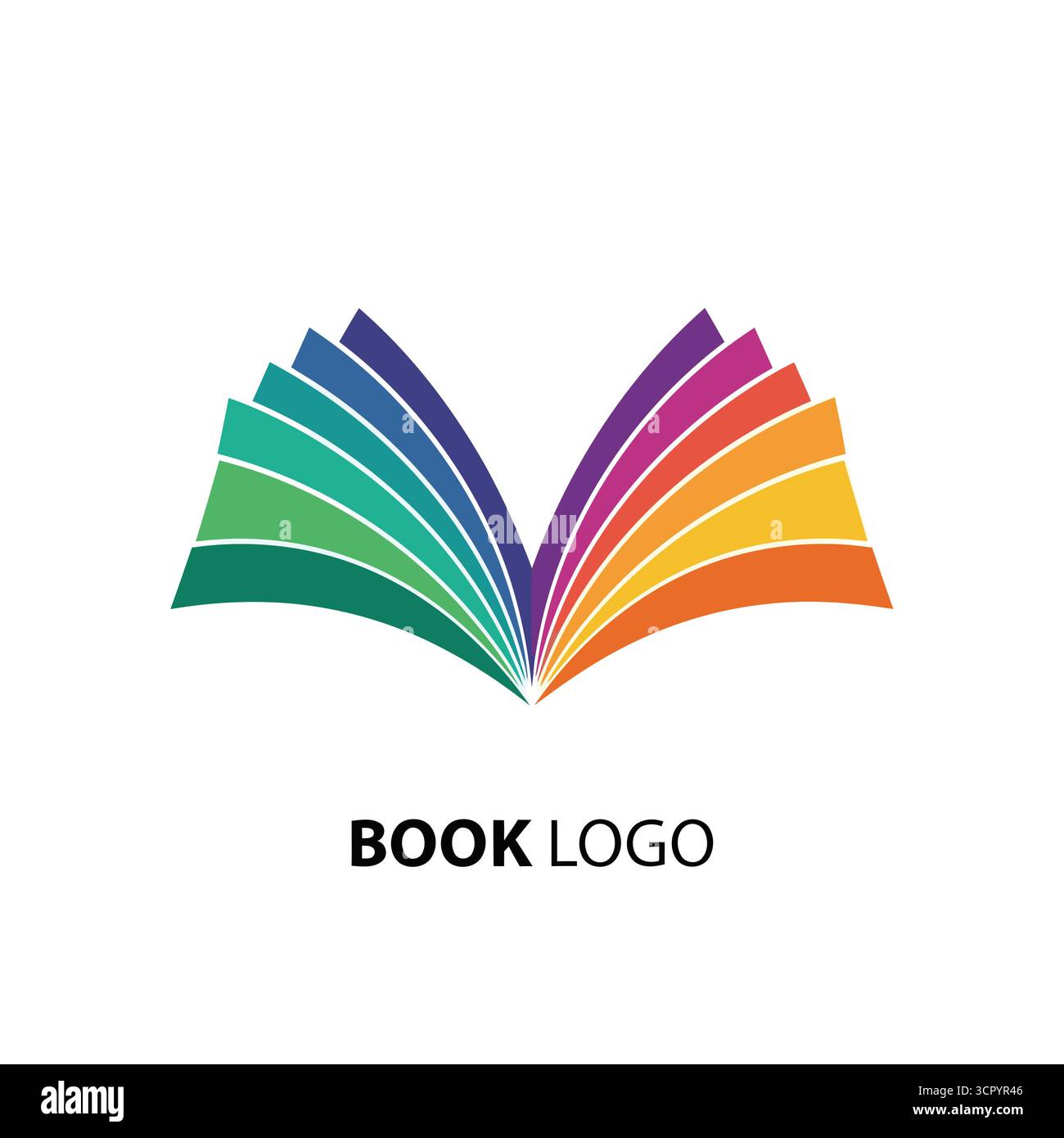 Vektorkunst mit farbenfrohem offenem Buch-Logo, mit lebendigen Seiten und modernem Design, perfekt für Bildungs- oder literarische Branding Stock Vektor