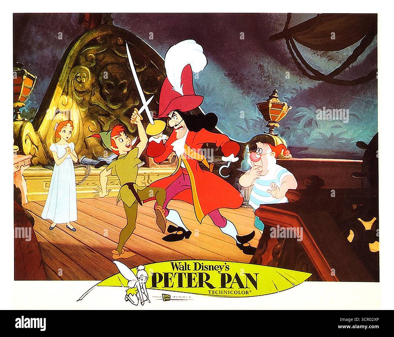 1969 Walt Disney's Peter Pan (1953) Wiederveröffentlichung der Lobbykarte, Peter Pan und Captain Hook Duell Stockfoto