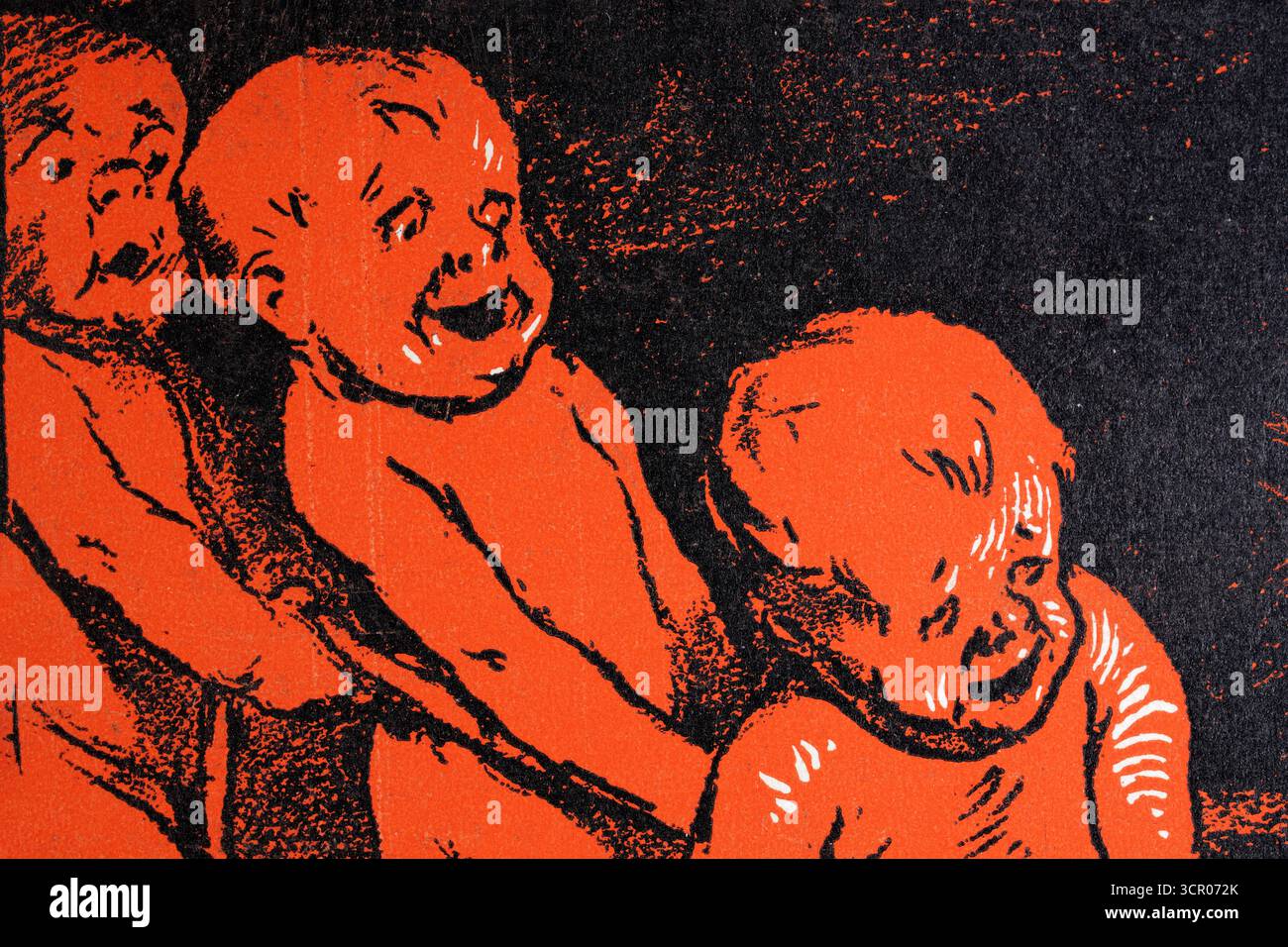 Seltsame rote Cherubs ziehen an einem Seil, Deutsch, Jugendstil, Vintage Illustration, 1890er Jahre, 19. Jahrhundert Stockfoto