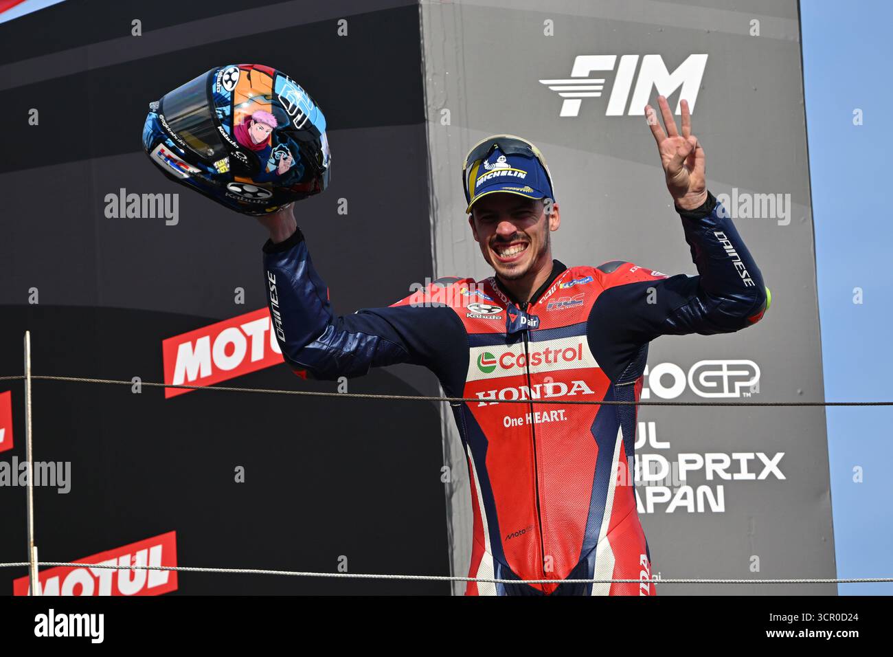 Motegi, Japon. September 2025. MIR Joan (Spa), Honda Team, Honda RC213V, Podium, Porträt während des MotoGP Motul Grand Prix von Japan 2025 auf dem Twin Ring Motegi Circuit vom 26. Bis 28. September in Motegi, Japan - Fotostudio Milagro/DPPI Credit: DPPI Media/Alamy Live News Stockfoto