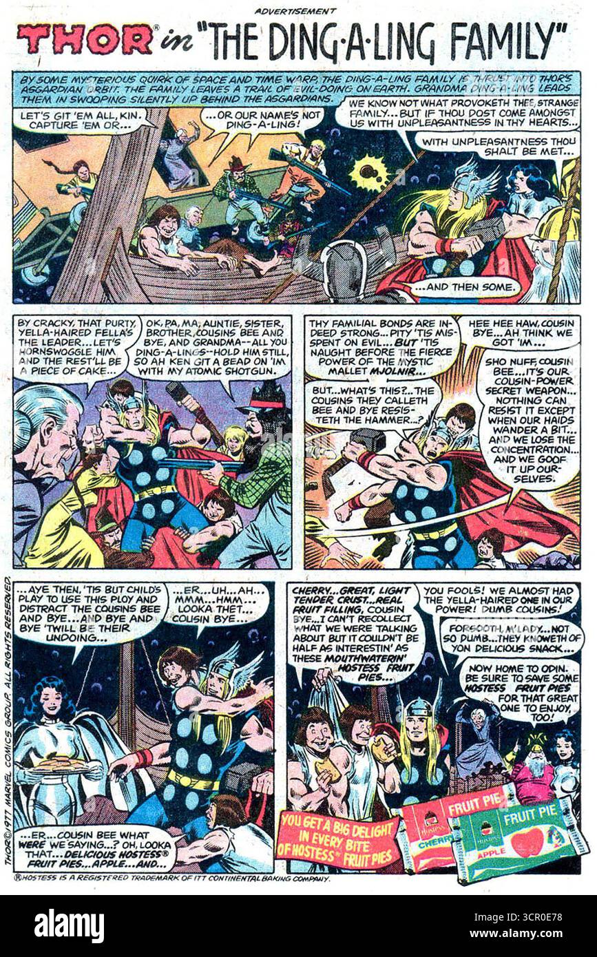 1977 Thor in „die Ding-A-Ling-Familie“ Hostess Fruit Pie Werbespot Stockfoto