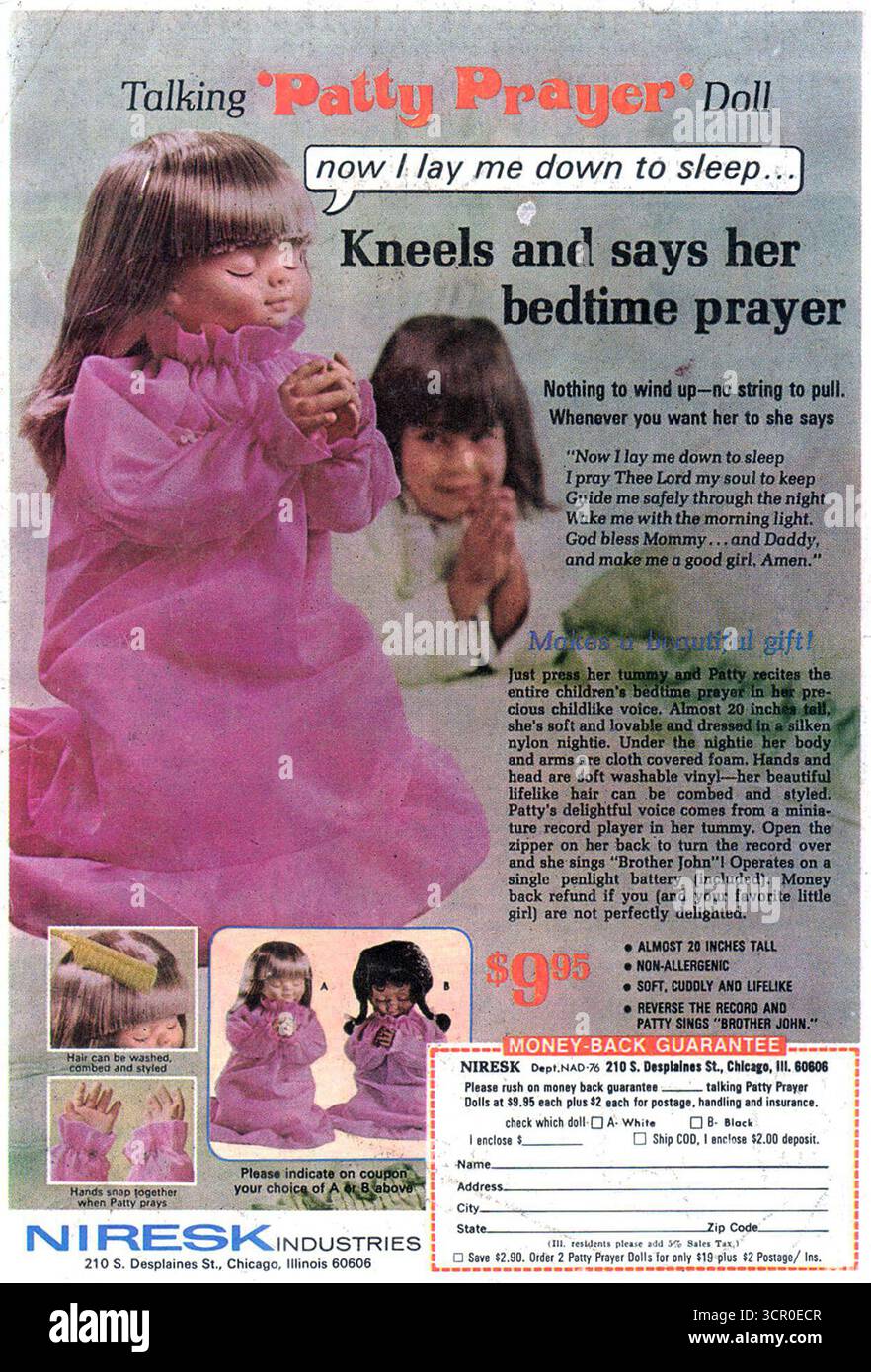1978 Niresk Patty Prayer Puppenwerbung Stockfoto